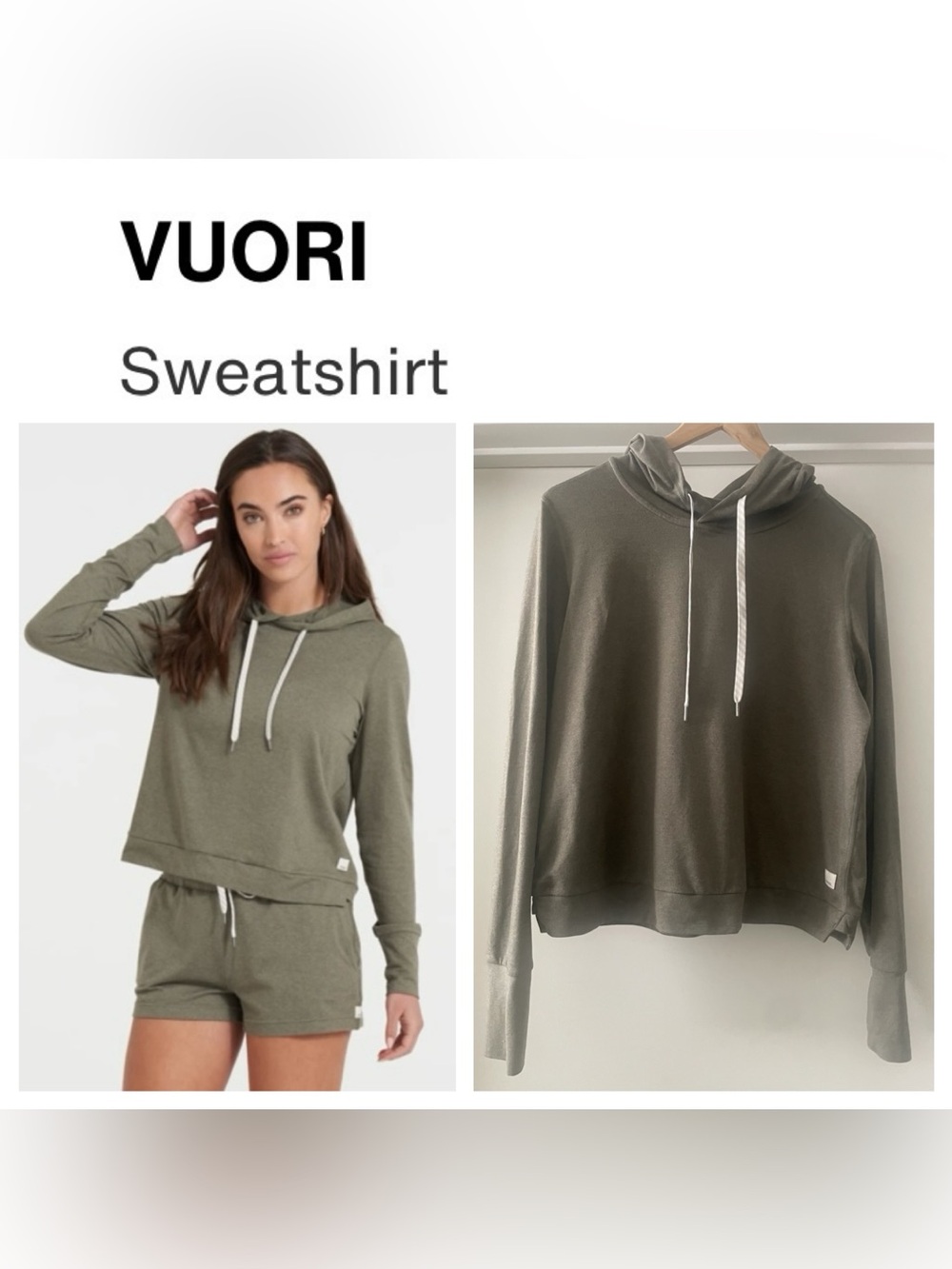 VUORI Women’s Oversized Olive Green Hoodie Pullover With Drawstrings